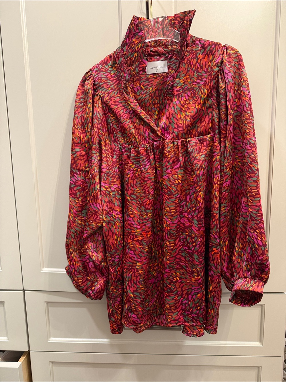 Adrienne Pink and Red Abstract Shirt